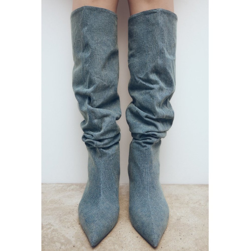 Zara Slouchy Denim Boots - Picture 7 of 8